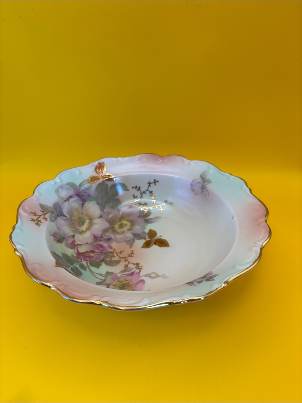 Vintage Sherman Arzberg Bavaria German Bowl Scalloped gold Rim Porcelain Bowl